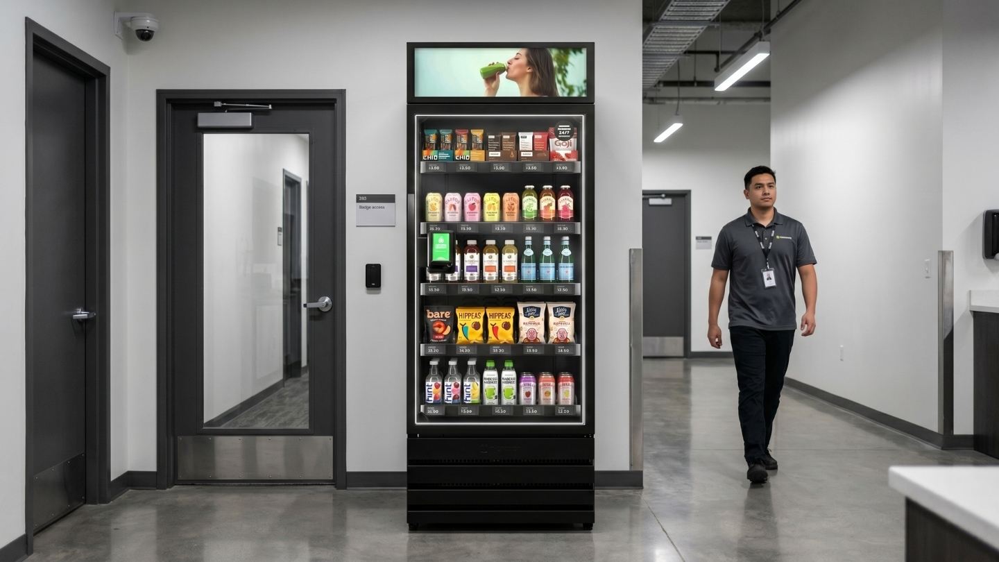 Smart vending cabinet supporting night shift and overtime employees in a 24/7 operational workplace.